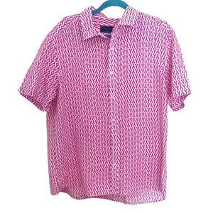 Vineyard Vines Mens Lobster Print Short Sleeve Button-Down Shirt Red & White XL?